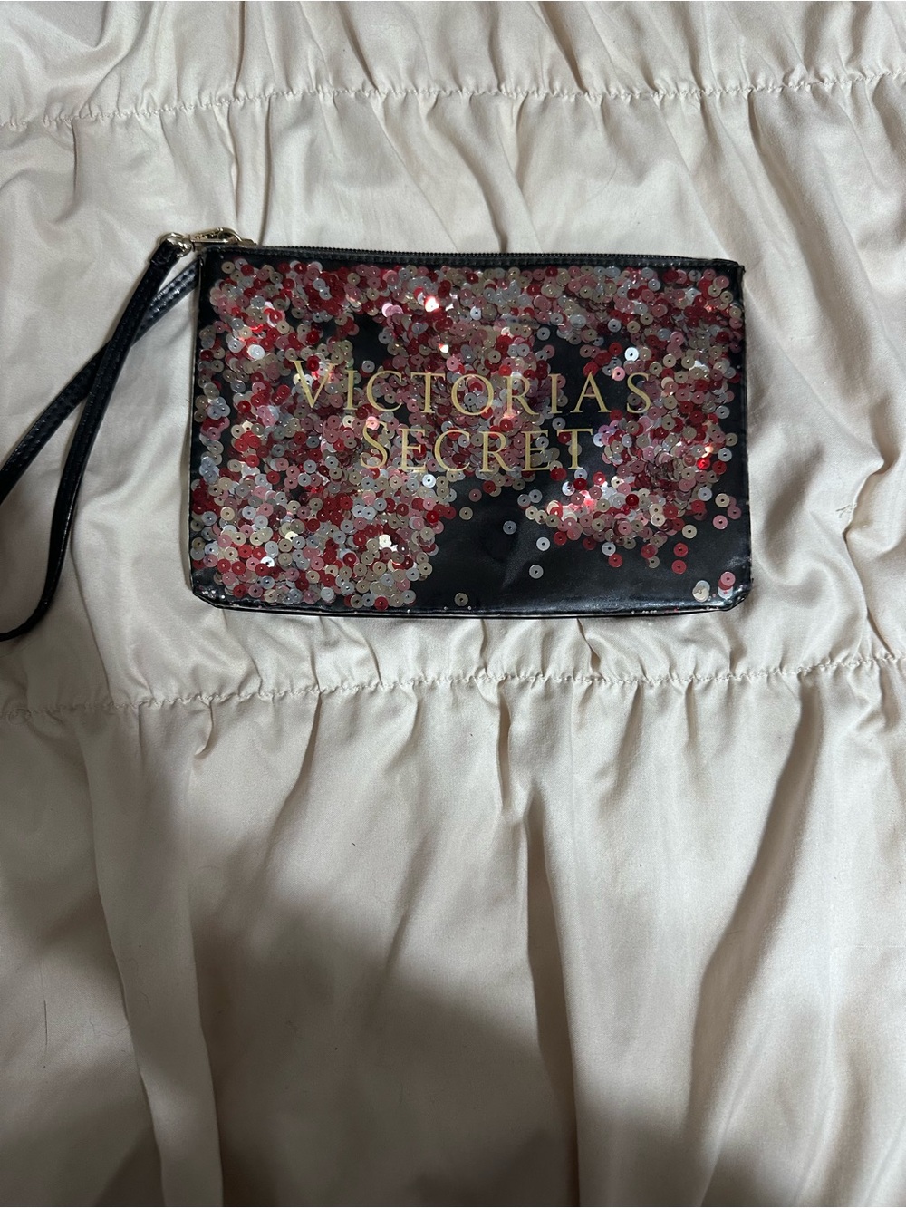 Victoria's Secret Black Wristlet with Red & Silver moving Sequins